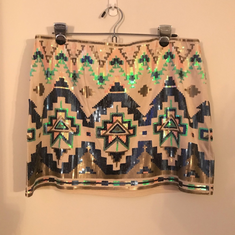 Aztec Sequin Express Stretch Mini Skirt